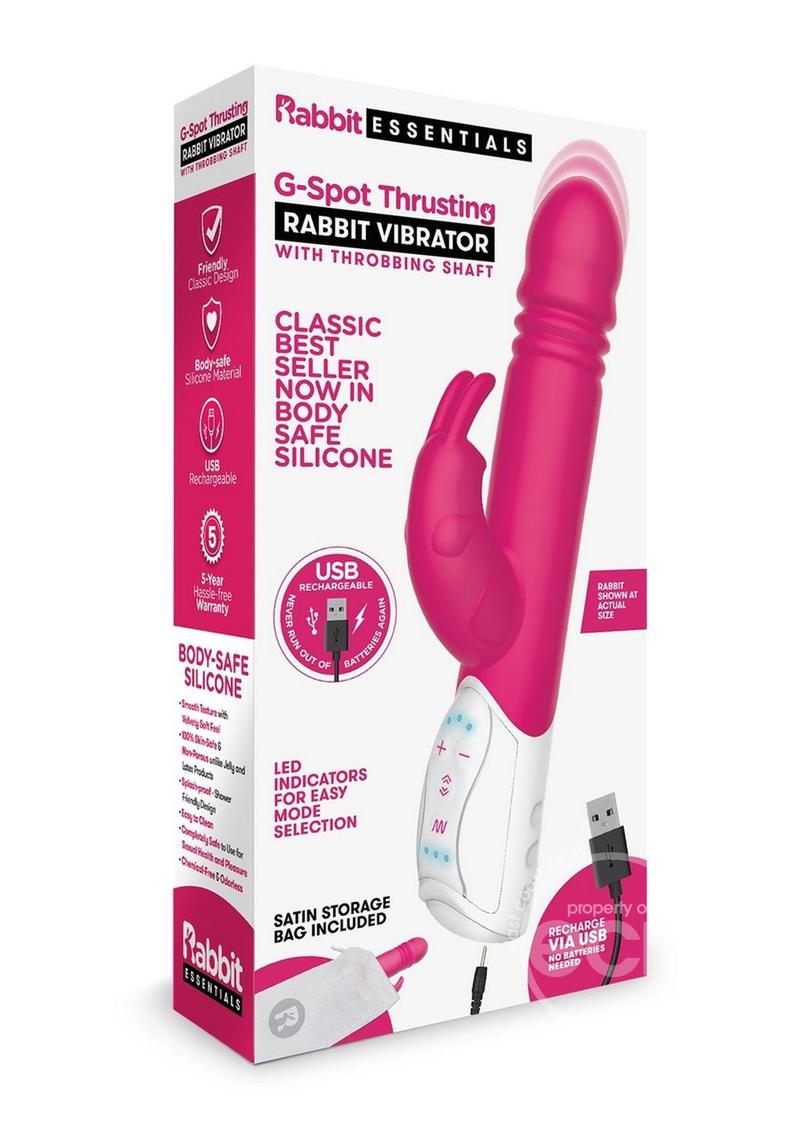 Rabbit Essentials Silicone Rechargeable G-Spot Thrusting Rabbit Vibrator - Hot Pink