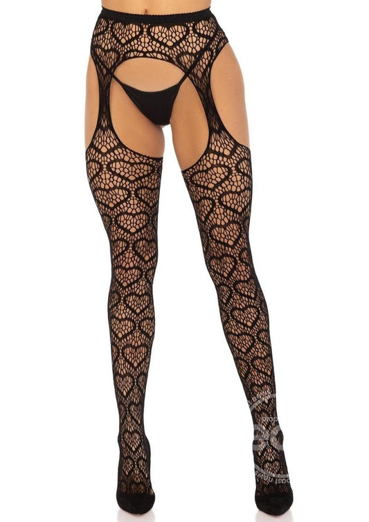 Leg Avenue Heart Suspender Hose - OS - BLACK