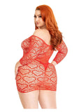 Leg Avenue Seamless Heart Net Mini Dress with Keyhole Tie Front 1x/2x