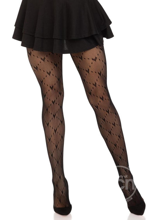 Leg Avenue Love Struck Heart Net Tights - O/S - Black