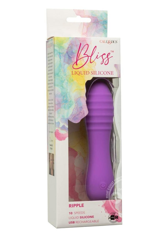 Bliss Liquid Silicone Ripple Rechargeable Vibrator with Clitoral Stimulator - Purple