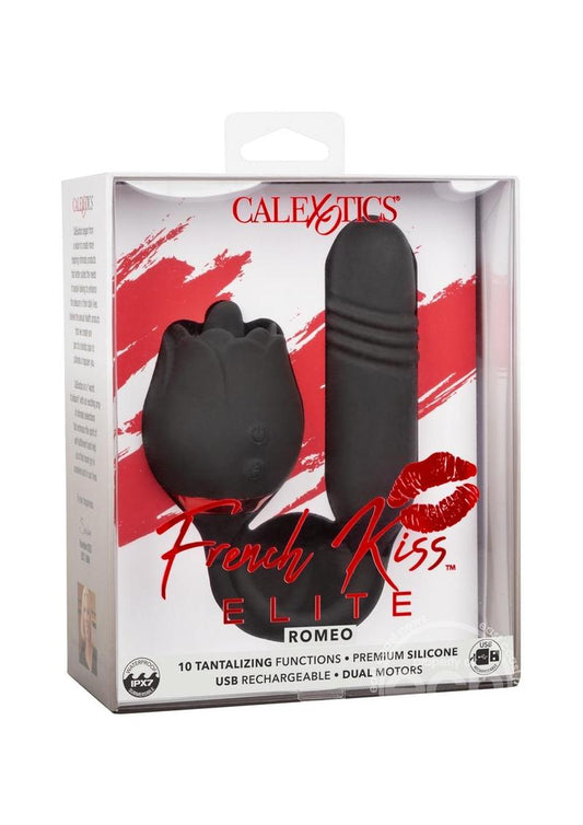 French Kiss Elite Romeo Rechargeable Silicone Vibrator with Clitoral Stimulator - Black