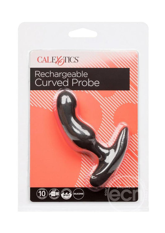 Anal Toys Rechargeable Curved Probe Silicone Anal Plug - Black