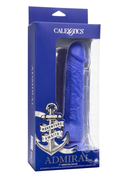 Admiral Vibrating Sailor Rechargeable Silicone Dildo 7in - Blue