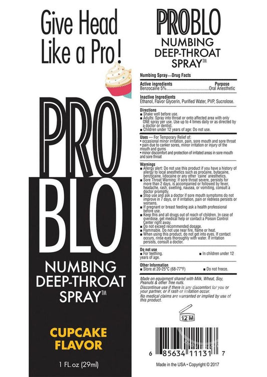 ProBlo Numbing Deep-Throat Spray 1oz - Cupcake