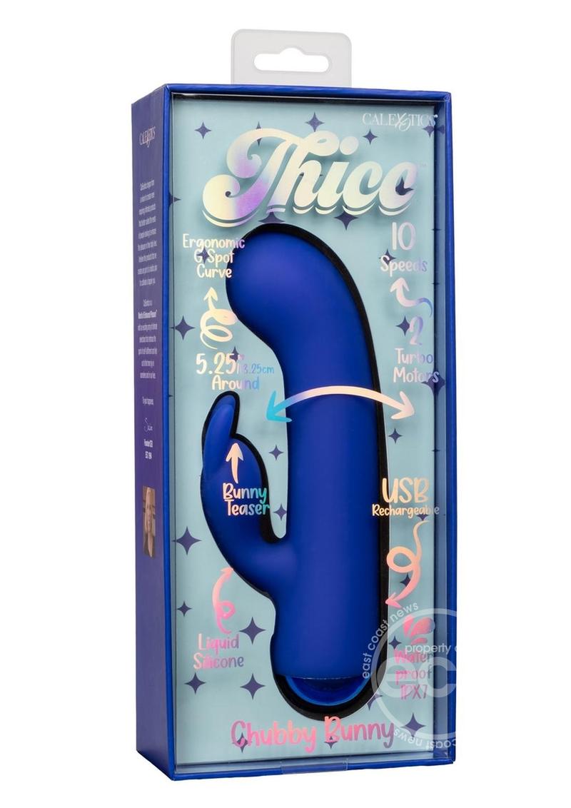 Thicc Chubby Bunny Rechargeable Silicone Rabbit Vibrator - Blue