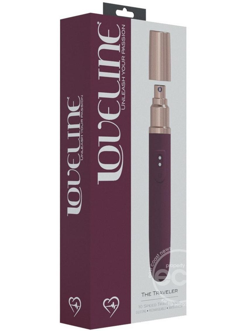 LoveLine The Traveler Rechargeable 10 Speed Travel Vibrator - Burgundy - Holds Lubricant