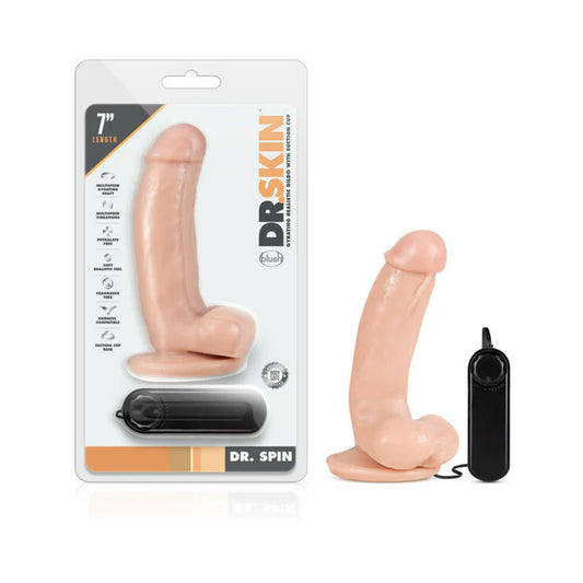 Dr. Skin Dr. Spin Realistic Gyrating and Vibrating Dildo with Balls Beige