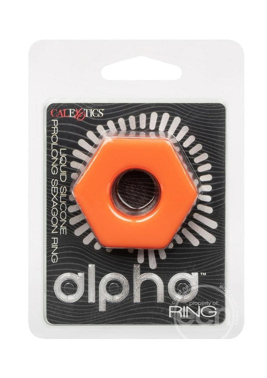 Alpha Liquid Silicone Prolong Sexagon Cock Ring - Orange