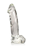 Pleasure Crystals Glass Dildo with Balls 7.1in - Clear