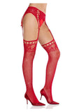 Leg Avenue Rhinestone Lace Top Fishnet Stockings with Attached Garter Belt