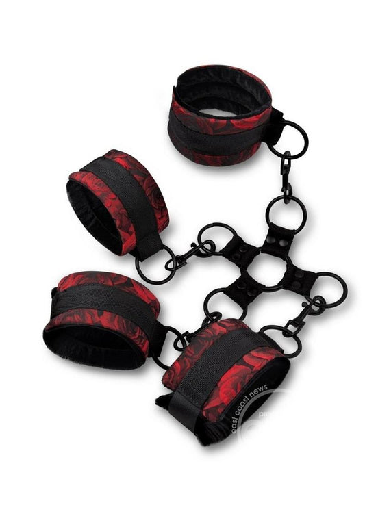 Secret Kisses Rosegasm Hogtie with Satin Blindfold Set (5 Piece) - Red/Black