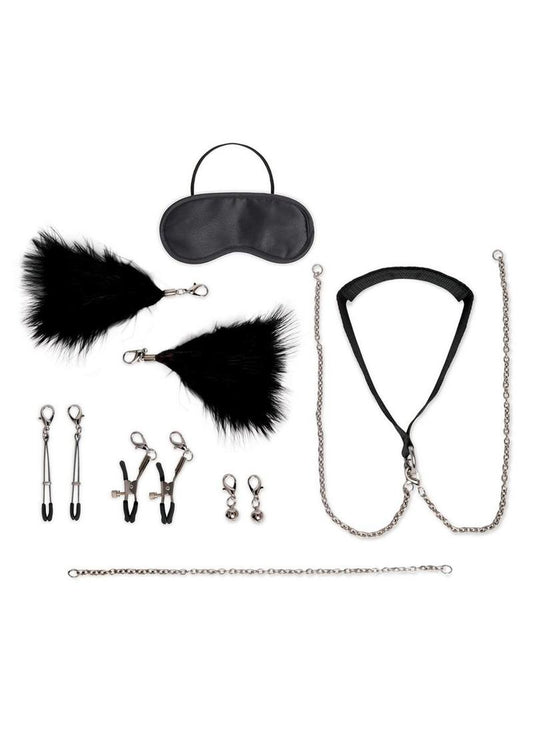 Lux Fetish Interchangeable Collar & Nipple Clip Set (12 Piece) - Black