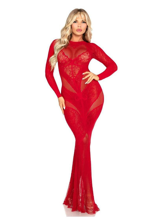 Leg Avenue Lace and Net Body Con Gown with Heart Keyhole Detail