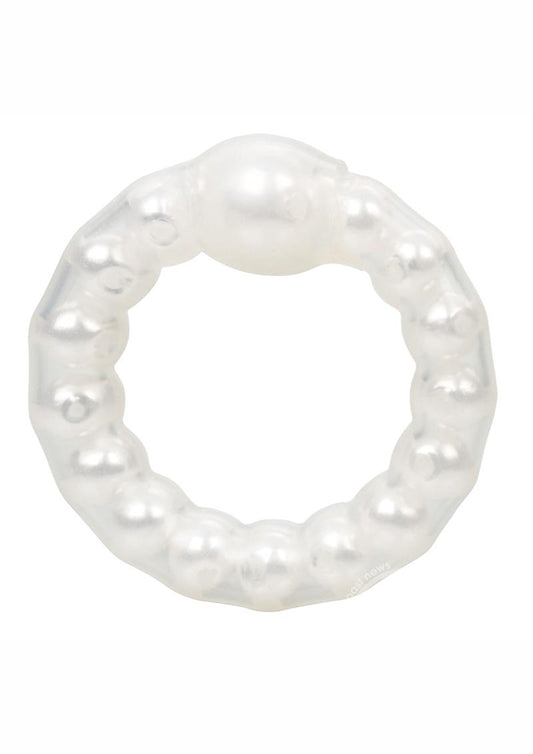 Pearl Beaded Prolong Silicone Cock Ring - White