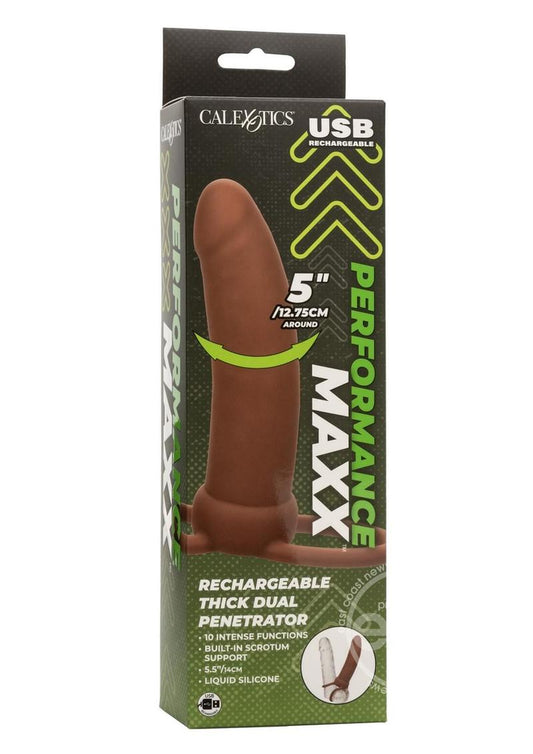 Performance Maxx Rechargeable Silicone Thick Dual Penetrator Extender - Chocolate