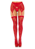 Leg Avenue Rachel Lace Thigh Highs and Crossover Garter Belt 2pc - O/S