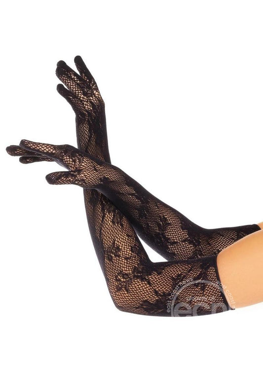 Leg Avenue Seamless Opera Length Floral Net Gloves