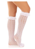 Leg Avenue Sweetheart Knit Knee Highs with Lace Ruffle Cuff - O/S