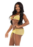 Leg Avenue Rhinestone Mesh Wrap Around Bra Top, G-String Panty, and Ruched Tie Sarong (3 Piece) - Medium/Large - Baby Yellow