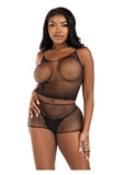 Leg Avenue Twist Net Tank Top and Boy Shorts (2 Piece) - O/S - Black