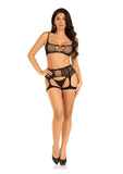 Leg Avenue Fishnet Bra Top and Garter Harness (2 Piece) - O/S - Black