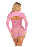 Leg Avenue Sweetheart Striped Tube Dress and Matching Shrug with Keyhole and Mini Bow Detail (2 Piece) - O/S - Pink