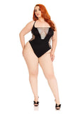 Leg Avenue Seamless Shredded Racer Back Thong Bodysuit - 1X/2X - Black