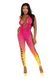 Leg Avenue Seamless Ombre Faux Lace Up Footless Bodystocking - O/S - Sunset