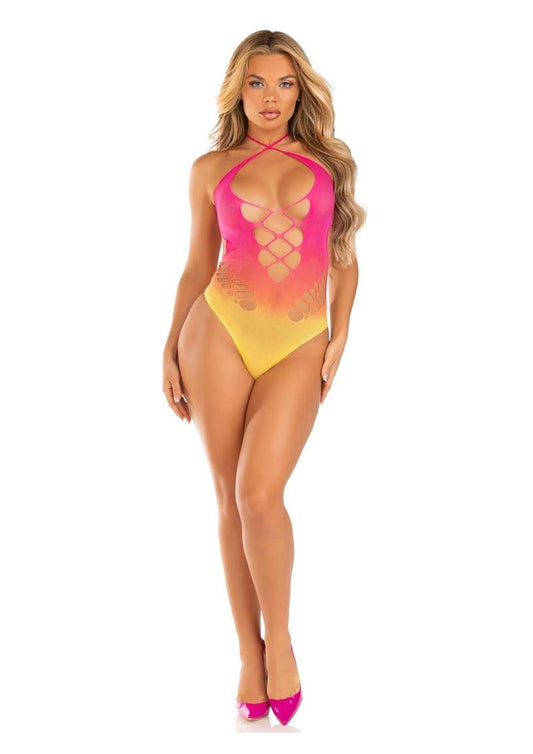 Leg Avenue Seamless Ombre Halter Bodysuit - O/S - Sunset