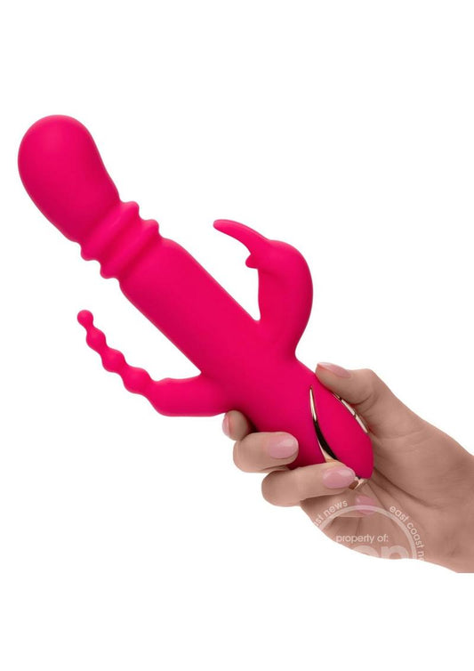 Jack Rabbit Signature Heated Rechargeable Silicone Triple Fantasy Rabbit Vibrator - Pink