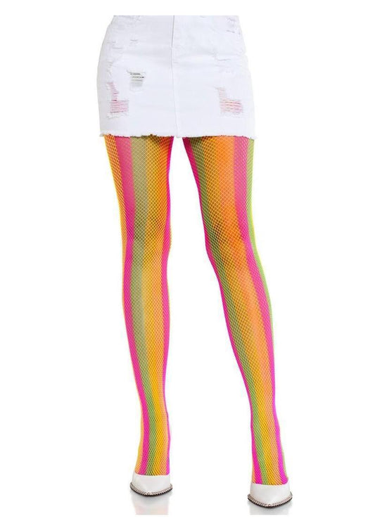 Leg Avenue Neon Rainbow Striped Tights - Multicolor - O/S