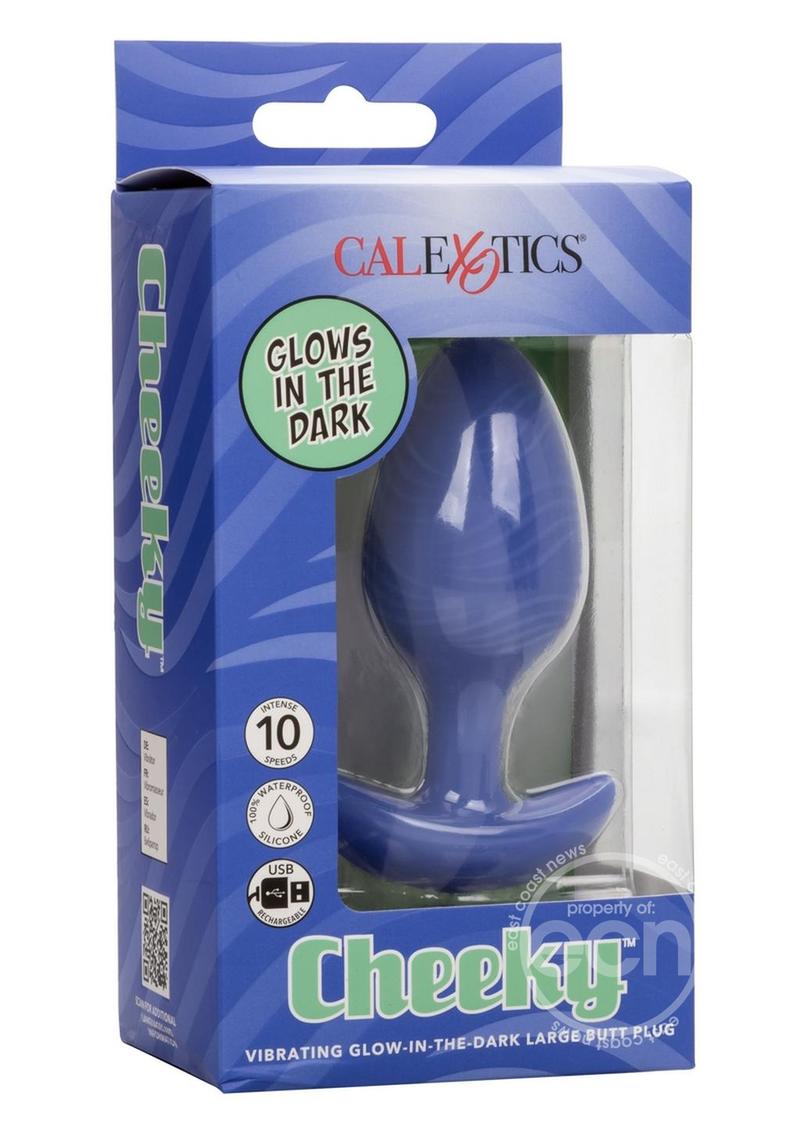 Cheeky Rechargeable Silicone Glow in The Dark Butt Plug - Large - Blue