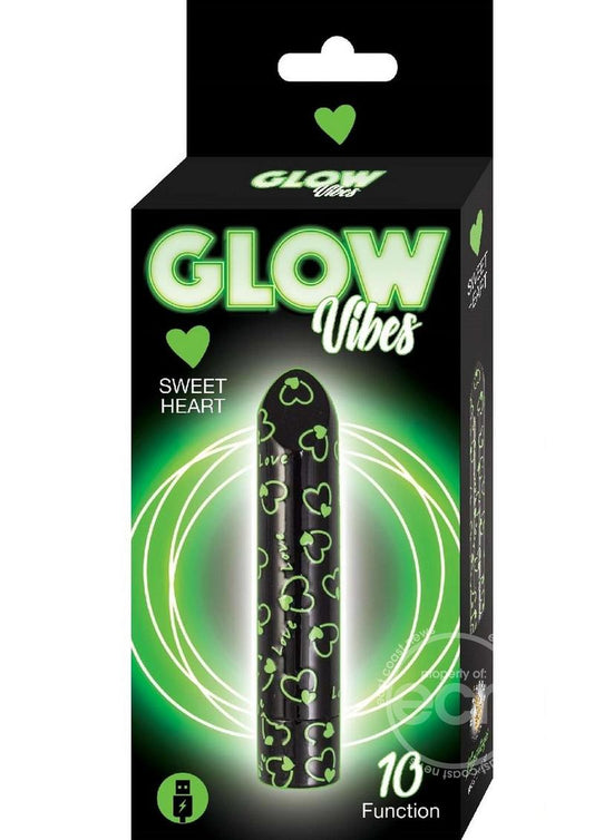 Glow Vibes Sweet Heart Rechargeable Glow-in-The-Dark Bullet - Black/Green