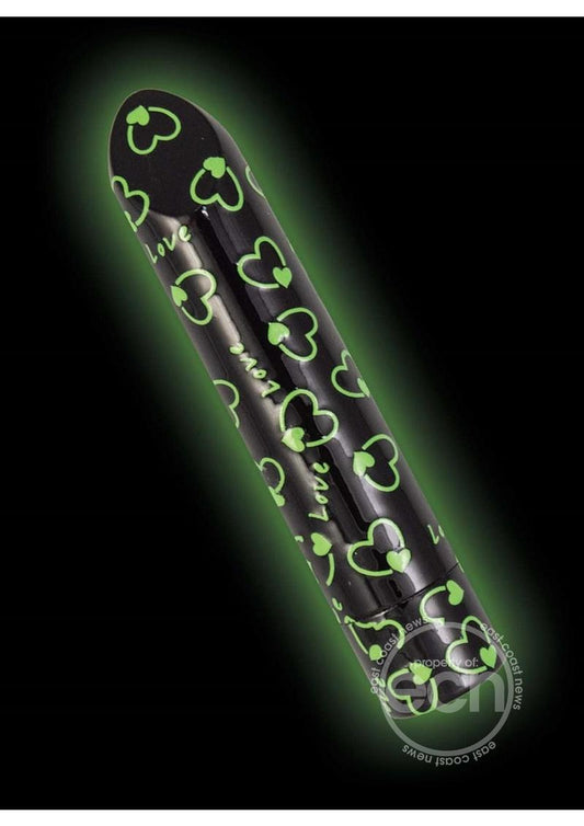 Glow Vibes Sweet Heart Rechargeable Glow-in-The-Dark Bullet - Black/Green