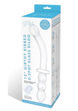 Glas Girthy Ribbed G-Spot Glass Dildo with Handle Grip Double End 12in - Clear