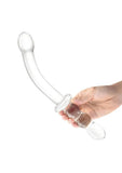 Glas Girthy Ribbed G-Spot Glass Dildo with Handle Grip Double End 12in - Clear