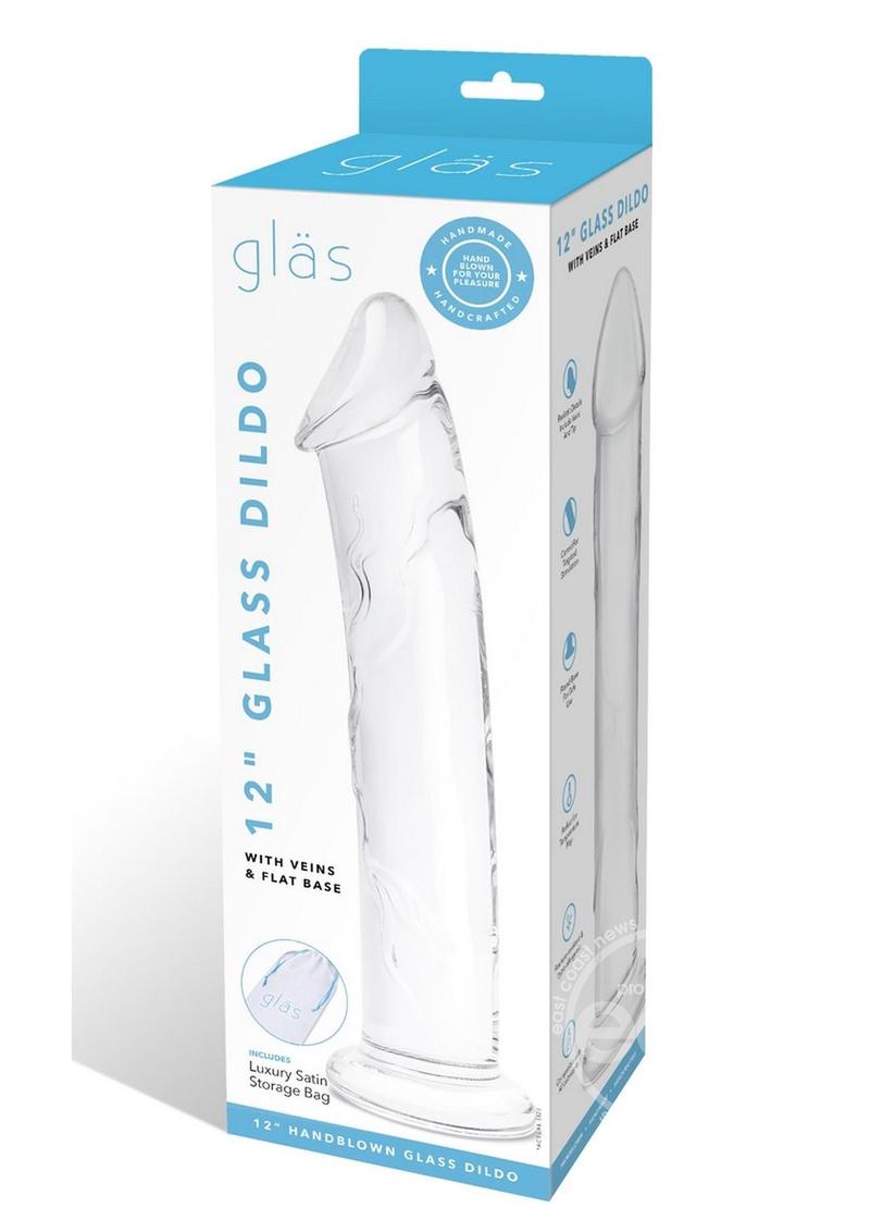 Glas Dildo Glass with Veins and Flat Base 12in - Clear