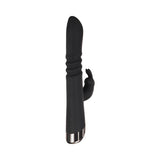 Rapid Rabbit Rechargeable Silicone Thrusting Rabbit Vibrator - Black