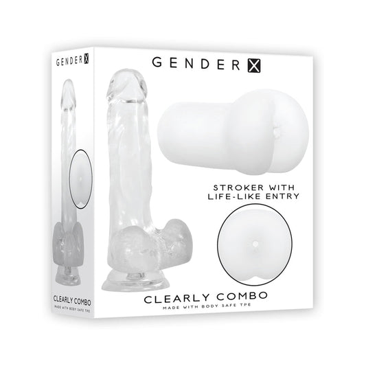 Gender X Clearly Combo 2-Piece 7.25 in. Realistic Dildo and Anal Entry Stroker Set Clear