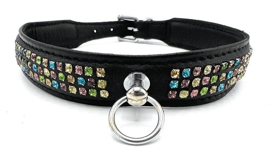 3 ROW MINI RHINESTONE COLLAR IN BLACK LEATHER