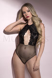 HALTER NECK LACE FISHNET TEDDY FRONT KEYHOLE OPEN BACK