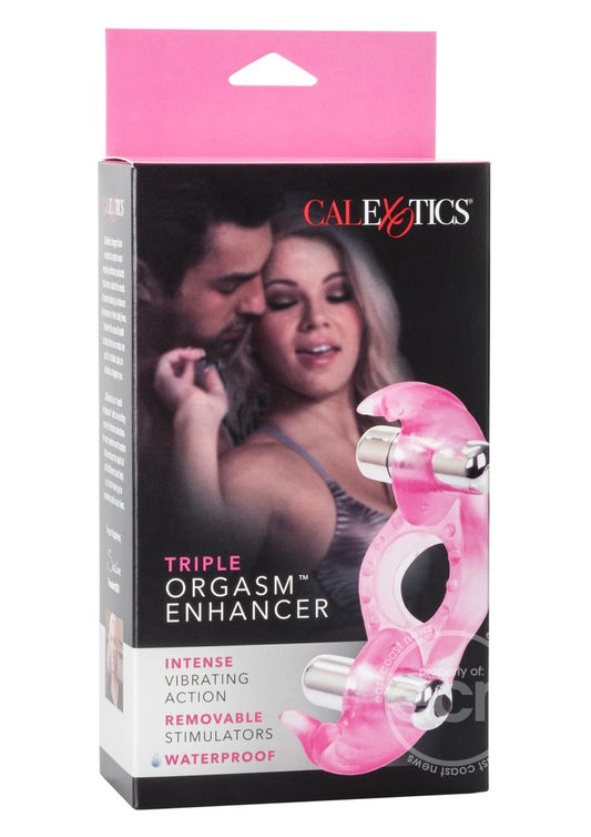 Triple Orgasms Enhancer Vibrating Cock Ring with Clitoral Stimulation - Pink