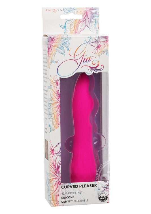 Gia Curved Pleaser Silicone Rechargeable Vibrator - Pink