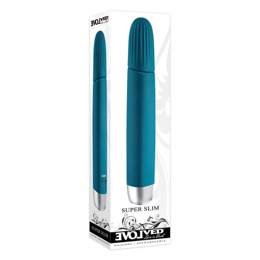 Evolved Super Slim Rechargeable Textured Silicone Sli mline Vibrator Teal