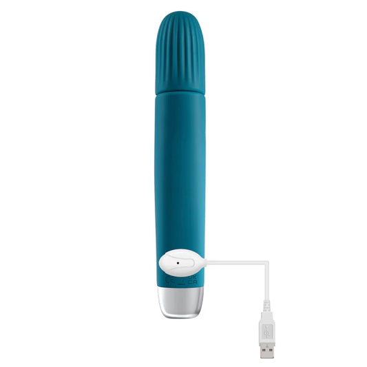 Evolved Super Slim Rechargeable Textured Silicone Sli mline Vibrator Teal