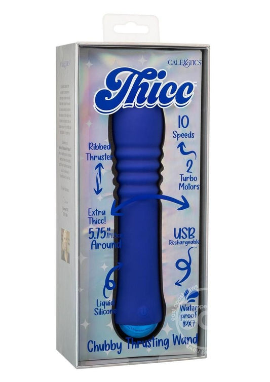 Thicc Chubby Thrusting Rechargeable Silicone Vibrator - Blue