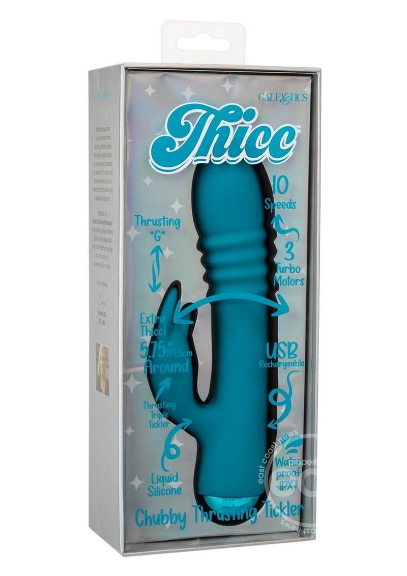 Thicc Chubby Thrusting Tickler Rechargeable Silicone Rabbit Vibrator- Blue