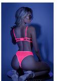 Fantasy Lingerie Glow Sweet Escape Open-Cup Cage Bra & Crotchless Neon Pink Panty