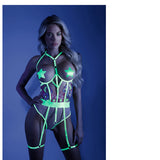 Fantasy Lingerie Glow In A Trance Open-Cup Crotchless Teddy Neon Chartreuse